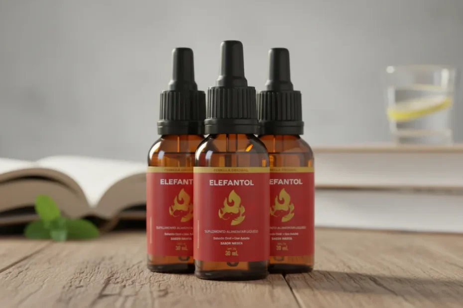 Frasco do Elefantol, suplemento natural masculino que potencializa desempenho sexual, ereção, libido e orgasmos, com fórmula aprovada pela Anvisa, seguro e direcionado para melhorar a performance masculina.