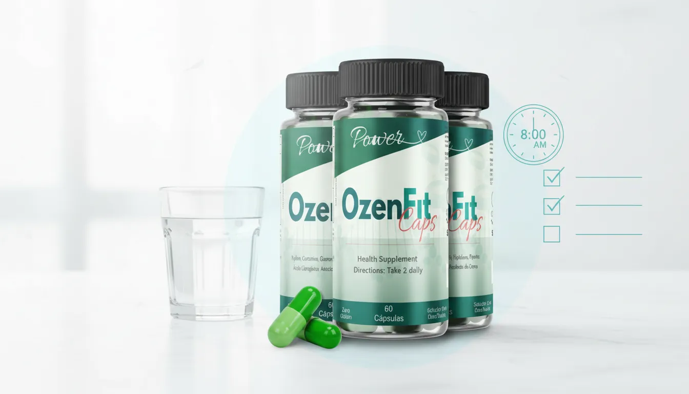 Como tomar OzenFit Caps corretamente com cápsulas e água, destacando uso antes das refeições e rotina diária