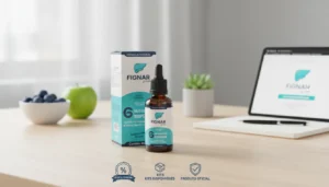 Frasco do suplemento Fignar Gotas com destaque para preços, kits promocionais e oferta oficial de 2026 para apoio ao emagrecimento e saúde metabólica.