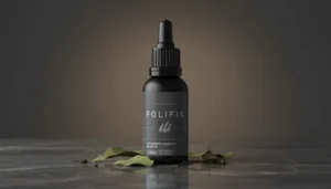 Frasco do Folifix, suplemento capilar desenvolvido para auxiliar na redução da queda de cabelo, fortalecimento dos fios e estímulo ao crescimento saudável.