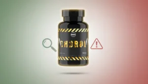 suplemento GHDrol em destaque com elementos visuais de análise e alerta, representando avaliação de eficácia e possíveis riscos do produto
