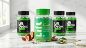 Frasco do suplemento Lift Sculpy 2026 ao lado dos frascos anteriores Lift Detox Black, mostrando a evolução do produto ao longo dos anos