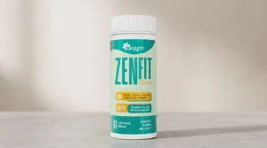 Frasco de Zenfit Caps sobre superfície neutra, análise completa